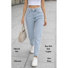 Cedy Denim Kadın Yüksek Bel Mom Jean Likrasız Dar Paça Pantolon
