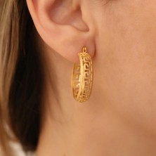 Nox Jewelry 14 Ayar Altın Kaplama Kalın Grek Desenli Halka Gümüş Küpe – Gösterişli Model