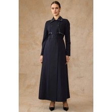 Olcay Pelerin ve İşleme Detaylı Astarlı Pardesü LACİVERT 6849