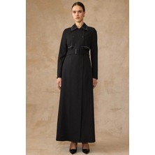 Olcay Pelerin ve Işleme Detaylı Astarlı Pardesü Siyah 6849