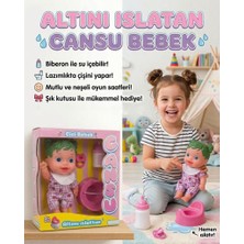 Farbu Oyuncak Cansu Bebek: Altını Islatan Renkli Saçlı 4 Parçalı Biberonlu Emzikli Lazımlıklı Oyuncak Bebek Seti
