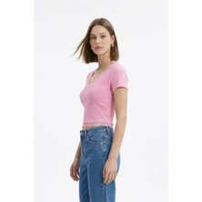 Rays Pembe V Yaka Dantelli Bluz 2304