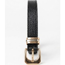Ecrou Square Belt With Gold Buckle Detail, Black