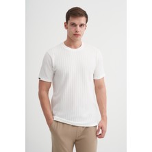 Cazador Erkek Bisiklet Yaka Örme Desen T Shirt 40510 Beyaz