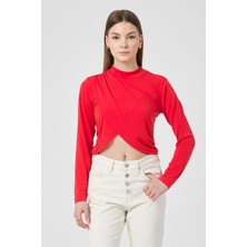 Segnante Kadın Kırmızı Verev Crop Bluz
