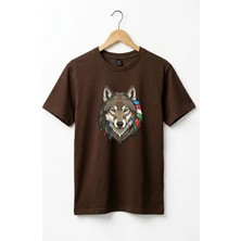 Widi Kurt Turan Baskılı Türk Devletleri Tasarımlı Bozkurt ve Ay Yıldız Basic Regular Fit T-Shirt