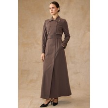 Olcay Pelerin ve Işleme Detaylı Astarlı Pardesü Vizon 6849