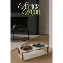 Reyo Ok-Ay Store Veynor Modern Ahşap Demonte Kedi Köpek Mama Standı 2'li Paslanmaz Çelik Kaseli Mama ve Su Standı Beyaz