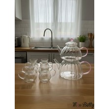 PremiumPort Şık Pembe Cam Çaydanlık ve Bardak Seti, Zarif ve Kullanışlı Tasarım