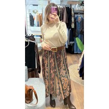 Deva By Gülten Berk Şal Desenli Asimetrik Kesim Astarlı Şifon Etek