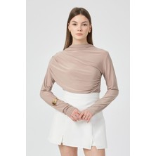 Segnante Kadın Büzgü Detaylı Uzun Kol Sandy Bej Bluz