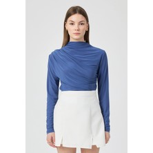 Segnante Kadın Büzgü Detaylı Uzun Kol Sandy Mavi Bluz