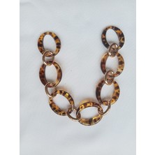 Hobi Durağı 33 cm Gold Metal Ara Zincirli Leopar Desenli Akrilik Çanta Sapı-Tekli