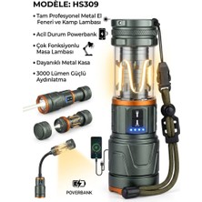 Hasuba HS309 Profesyonel Şarj Edilebilir Metal El Feneri - 3000 Lümen Kamp Lambası & Powerbank