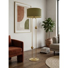 Venüs Nova Sceptrum Gold Metal Lambader | Mavi Gold Şerit Kumaş Başlık Salon Lambası | Ayaklı Aydınlatma