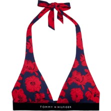 Tommy Hilfiger Kadın Kırmızı Desenli Boyundan Bağlamalı Bikini Üstü UW0UW06368