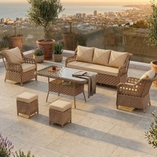 Canisa Anemon Serisi Cappucino Rattan Cappucino Minder Bahçe Takımı, Balkon Takımı