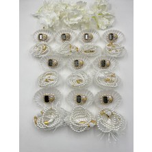 Duha Hac 10  Adet Beyaz Renk Istiridye Kutu Içerisinde Taşlı Zikirmatik ve Inci Tesbih