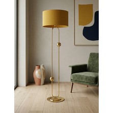 Venüs Nova Sceptrum Gold Metal Lambader | Mavi Gold Şerit Kumaş Başlık Salon Lambası | Ayaklı Aydınlatma