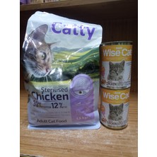 Catty Kısırlaştırılmış Yetişkin Kedi Kuru Mama Tavuklu 1.5 Kg+2 Adet 400 Gram Tavuklu Kedi Konserve