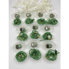 Duha Hac 10 Adet Yeşil Renk Istiridye Kutu Içerisinde Taşlı Zikirmatik ve Inci Tesbih