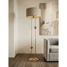 Venüs Nova Sceptrum Gold Metal Lambader | Mavi Gold Şerit Kumaş Başlık Salon Lambası | Ayaklı Aydınlatma