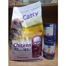Catty Kitten Yavru Kedi Kuru Mama Tavuklu 1.5 Kg+2 Adet 400 Gram Yavru Kedi Konserve Tavuklu