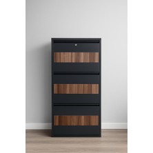 Karlı 3'lü Kilitli Antrasit Ahşap Desenli Metal Ayakkabılık