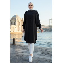 Hafsa Mina Balon Kol Cepli Tunik Siyah HM2871