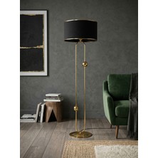 Venüs Nova Sceptrum Gold Metal Lambader | Mavi Gold Şerit Kumaş Başlık Salon Lambası | Ayaklı Aydınlatma