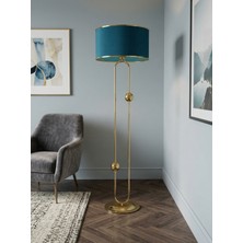 Venüs Nova Sceptrum Gold Metal Lambader | Mavi Gold Şerit Kumaş Başlık Salon Lambası | Ayaklı Aydınlatma