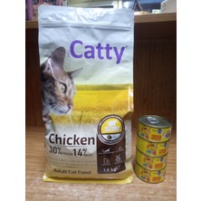 Catty Yetişkin Kedi Kuru Mama Tavuklu 1.5 Kg+4 Adet Supreme Tavuklu Konserve