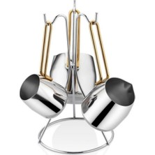 PremiumPort Şık Çelik 3’lü Hanzade Cezve Takımı Gold 4 Parça Seti