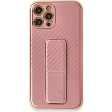 Prativas Iphone 12 Kılıf Coco Karbon Standlı Kapak - Pembe
