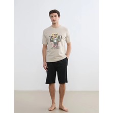 LC Waikiki Lc Waıkıkı Gri Bisiklet Yaka Teddy Baskılı Erkek Şortlu Pijama Takımı