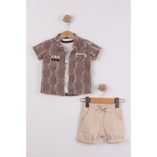 Joy Kids Erkek Bebek Vintage Keten Takım (6-24AY) (Kahve-Krem)