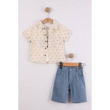 Joy Kids Erkek Çocuk Üst Müslin Alt Keten 3 Parça Takım (1-4yaş) (Mavi)