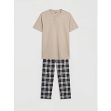 LC Waikiki Lc Waıkıkı Bej Standart Kalıp Ekose Erkek Pijama Takım