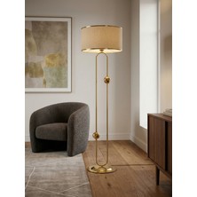 Venüs Nova Sceptrum Gold Metal Lambader | Mavi Gold Şerit Kumaş Başlık Salon Lambası | Ayaklı Aydınlatma
