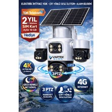 Vartek Bilişim 4K Solar Kamera 4g Sım Kartlı Elektriksiz Gece Renkli Görüş Hareket Algılama 360° Güvenlik Kamerası
