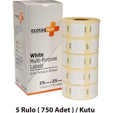 Ecotagplus Dymo Muadili Etiket - 25 mm x 25 mm - 5 x 750 Adet -  Eko Paket