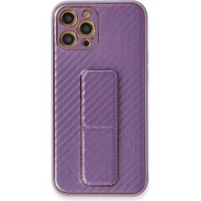 Prativas Iphone 12 Kılıf Coco Karbon Standlı Kapak - Mor