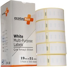 Ecotagplus Dymo Muadili Etiket - 19 mm x 51 mm - 5 x 500 Adet - Eko Paket - 11355