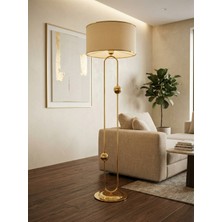Venüs Nova Sceptrum Gold Metal Lambader | Mavi Gold Şerit Kumaş Başlık Salon Lambası | Ayaklı Aydınlatma