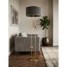 Venüs Nova Sceptrum Gold Metal Lambader | Mavi Gold Şerit Kumaş Başlık Salon Lambası | Ayaklı Aydınlatma