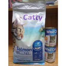 Catty Yetişkin Kedi Kuru Mama Somon Balıklı 1.5 Kg+2 Adet 400 Gram Somonlu Kedi Konserve