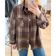 Modaonna Kahverengi Mavi Çizgili Oduncu Gömlek