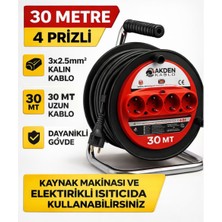Akden Kablo 30 Metre 3x2,5mm Makaralı Uzatma Kablosu Tam Kesit Kaynak Makinası Kullanıma Uygundur