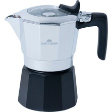 PremiumPort Kahve Potu Moka Pot 150 ml 2 Cup Gümüş Siyah, Şık ve Pratik Tasarım