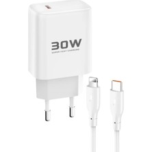 Sh Ticaret JK89 30W Type-C Çıkışlı Ekstra DC66 1m Type-C To Lightning Kablolu Pd Şarj - Beyaz